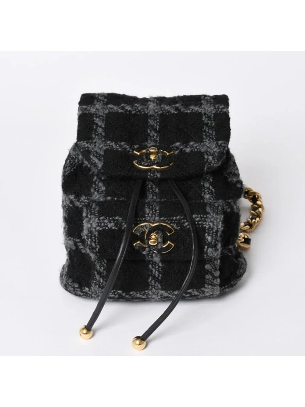 Chanel Tweed Dumas Backpack Base CC Logo Black Gray